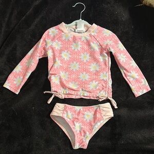 Nicole Miller Pink and White Rashguard Swim Set